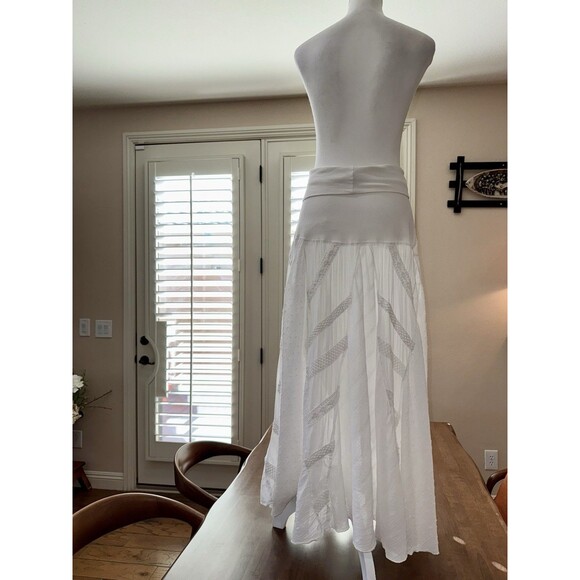Romeo & Juliet Couture White Cotton Maxi Flowy Skirt Boho Patchwork Panel Size M - Picture 4 of 9